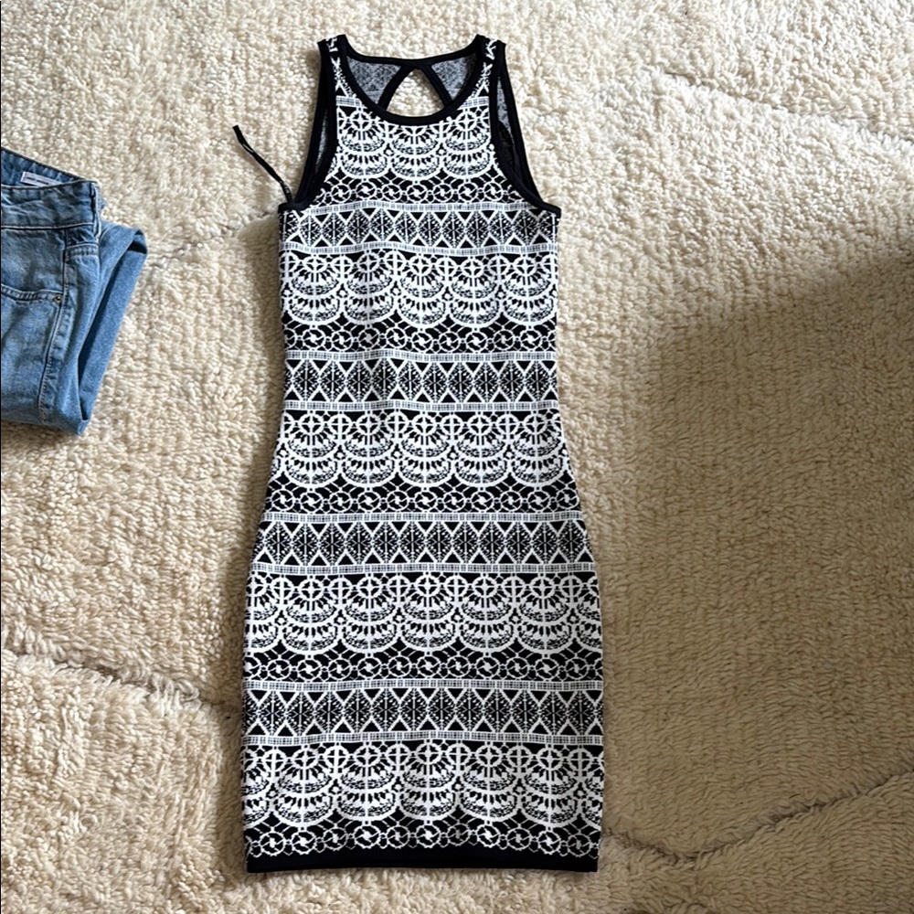 Elegant Black and White Lace Dress